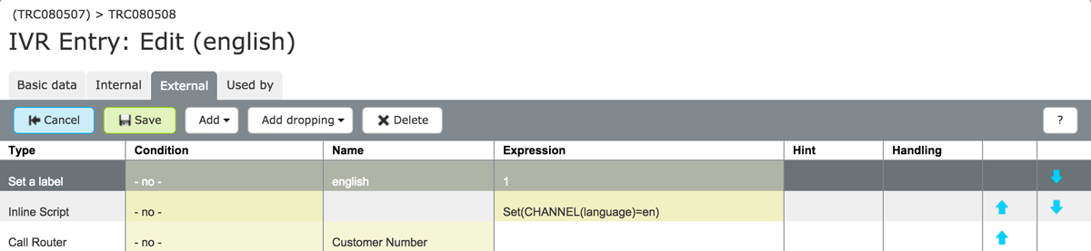 configure PASCOM IVR entries
