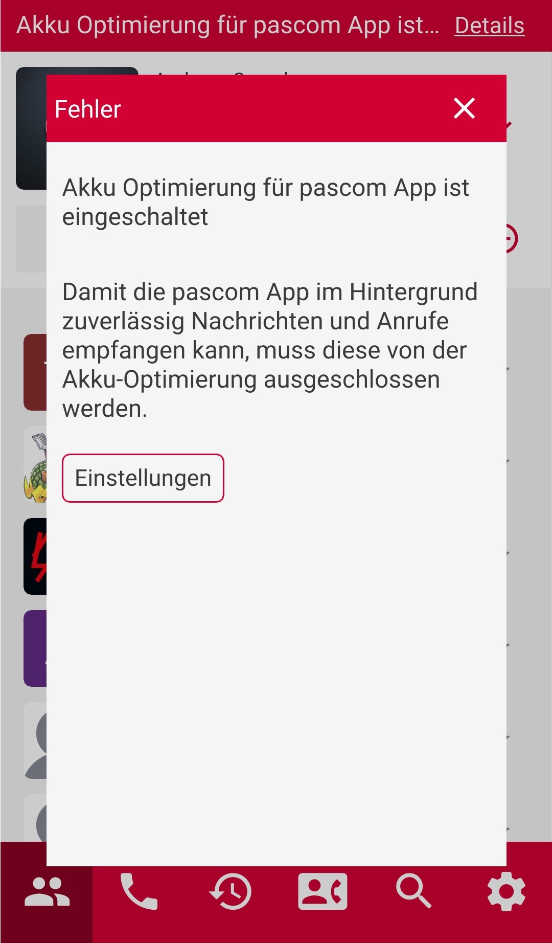 pascom Power Saving Message
