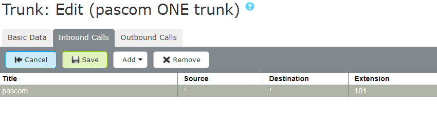 PASCOM cloud default incoming call rule